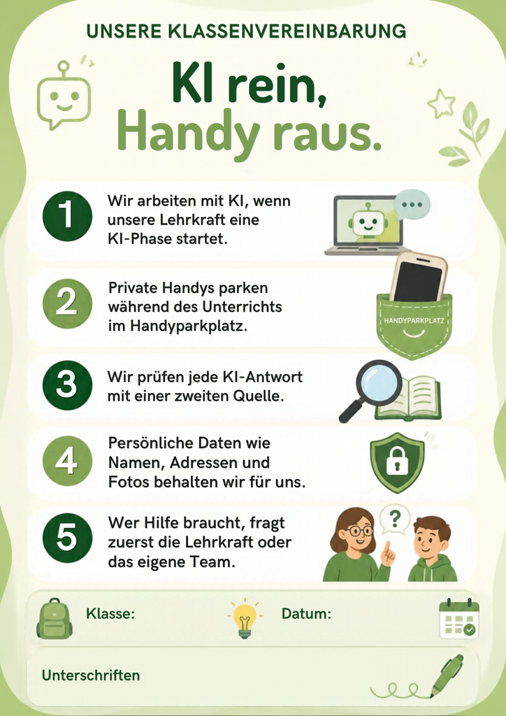 Flyer Vorlage zur Klassenvereinbarung für die Nutzung der KI im Unterricht